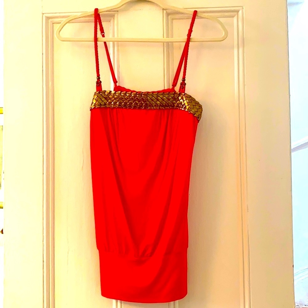 Beautiful Red with Gold Trim Guess Jeans Top